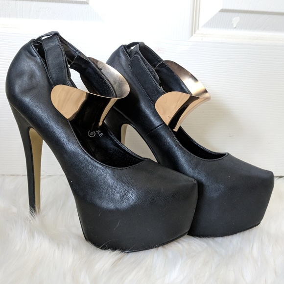 Gold Ankle Cuff Black Platform Heels - Picture 3 of 5